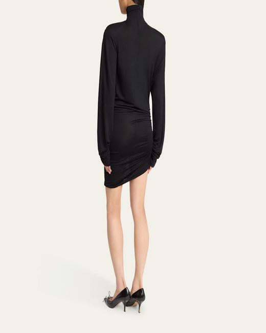 Jacquemus Black La Spallina Turtleneck Ruched Mini Dress