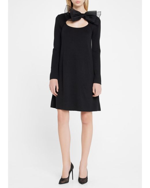 Carolina Herrera Cutout Wool Mini Dress With Removable Bow in Black | Lyst