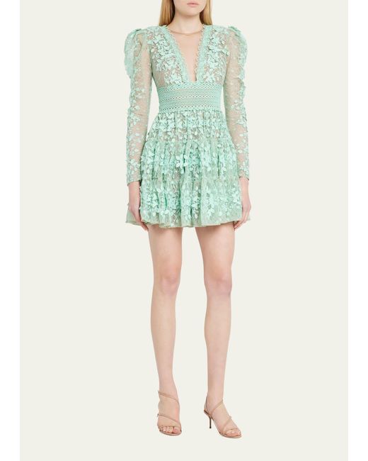 Bronx and Banco Megan Tiered Lace Applique Mini Dress in Green | Lyst