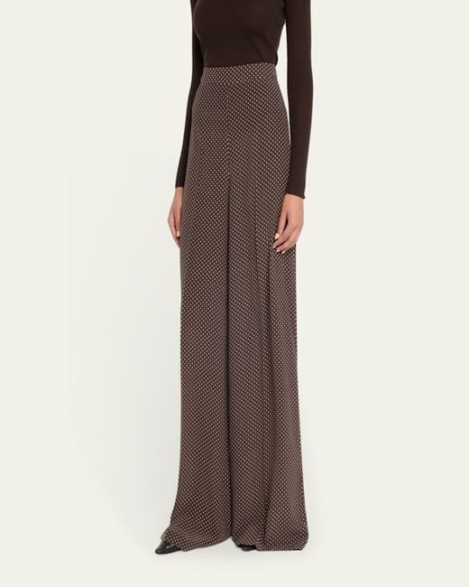 Michael Kors Brown Polka-Dot Silk Flowy Wide-Leg Pants