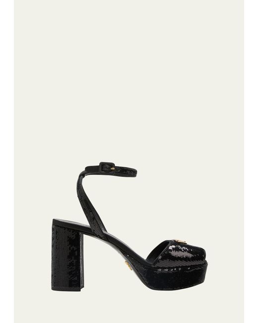 Prada Black Sequin Ankle-strap Platform Sandals
