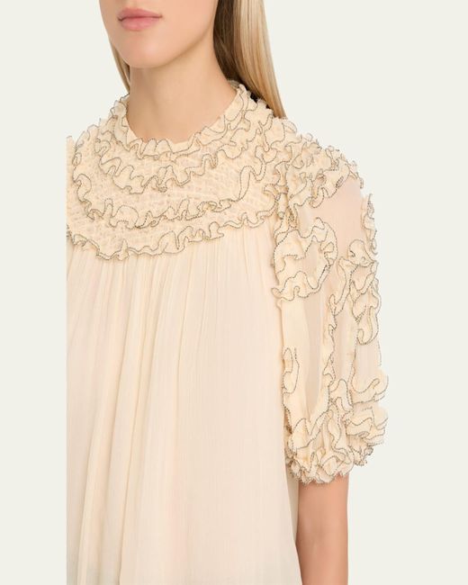 Ulla Johnson Natural Isolda Short-Sleeve Silk Blouse