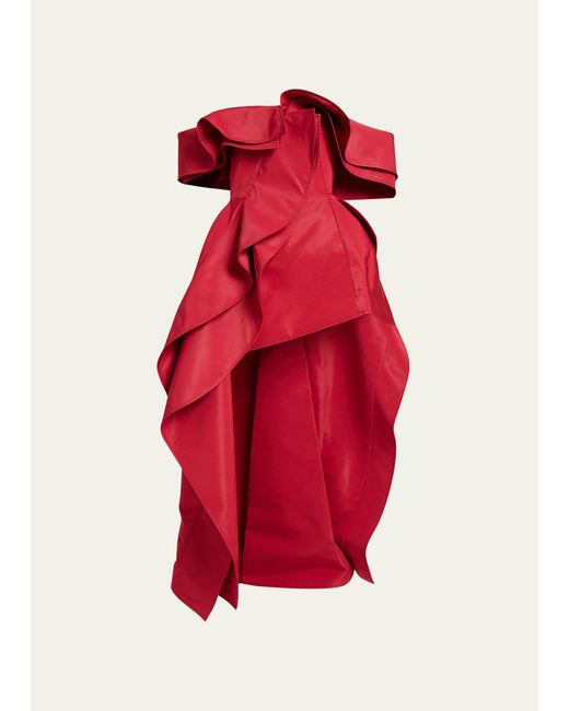 Alexander McQueen Red Off-shoulder Ruffled Evening Dress