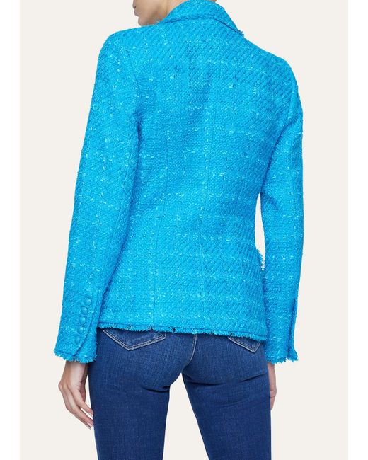 L'Agence Blue Kenzie Fringe-trim Tweed Blazer