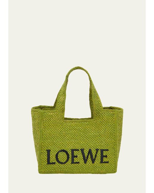 Loewe Green X Paula's Ibiza Font Logo Small Tote Bag In Raffia