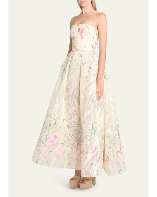 Elie Saab Natural Floral Jacquard Strapless Gown