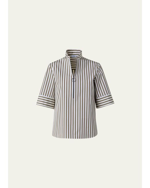 Akris Punto Gray Kodak Striped Cotton Popeline Short-sleeve Zip Shirt