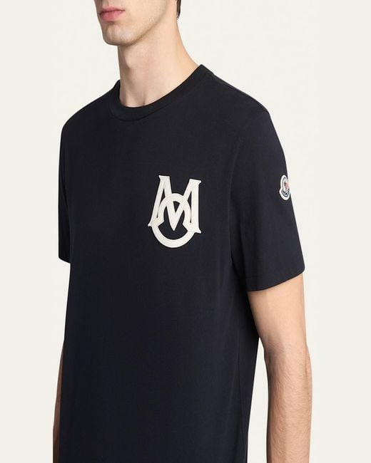 Moncler Blue Monogram Applique Crewneck T-Shirt for men