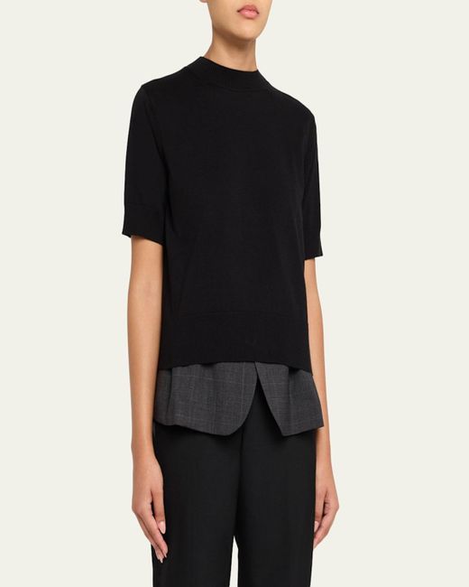 Sacai Black Glen Check Layered Short-Sleeve Sweater