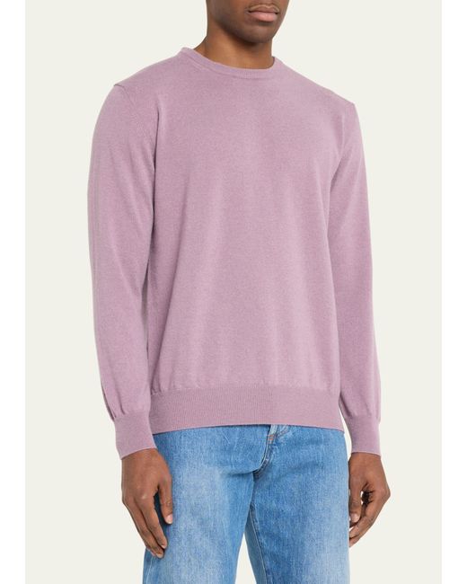 Bergdorf Goodman Pink Solid Cashmere Crewneck Sweater for men
