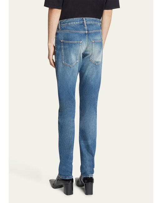 Saint Laurent Blue Slim-fit Faded Jeans for men