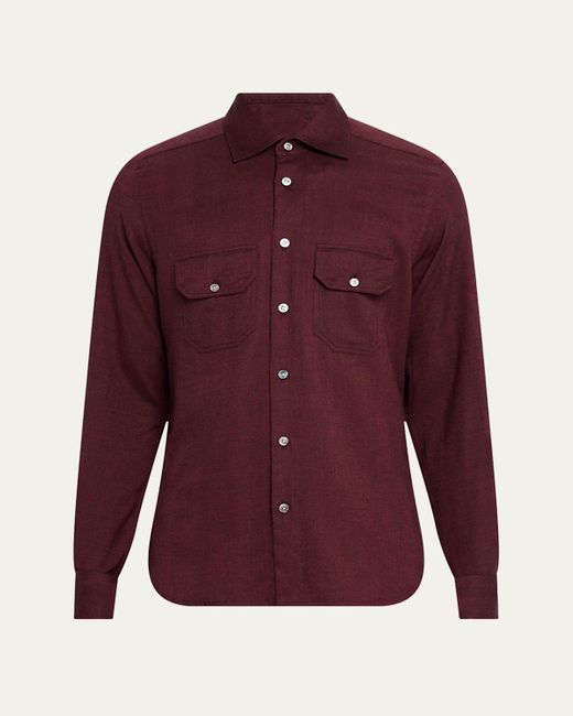 Kiton Purple Herringbone Flannel Overshirt for men