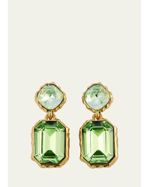 Oscar de la Renta Green Classic Crystal Drop Earrings