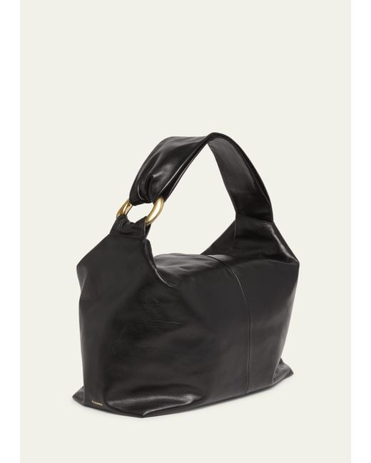 Jil Sander Black Large Calfskin Leather Hobo Bag