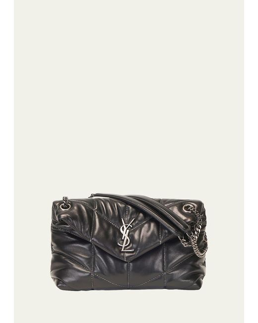 Saint Laurent Gray Lou Puffer Toy Ysl Crossbody Bag In Quilted Leather