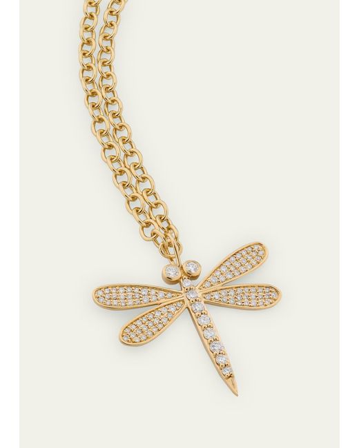 Sydney Evan Natural 14k Yellow Gold Large Dragonfly Charm Necklace With Diamonds