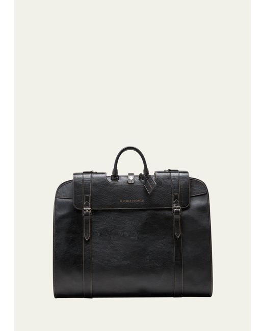 Brunello Cucinelli Black Leather Garment Bag for men