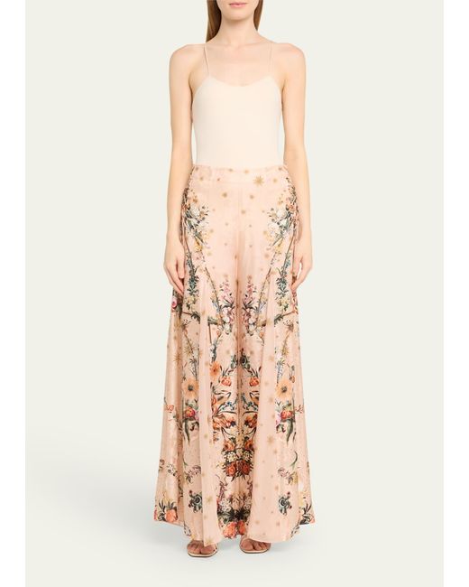 Camilla Natural Floral Flare Lace-up Side Pants
