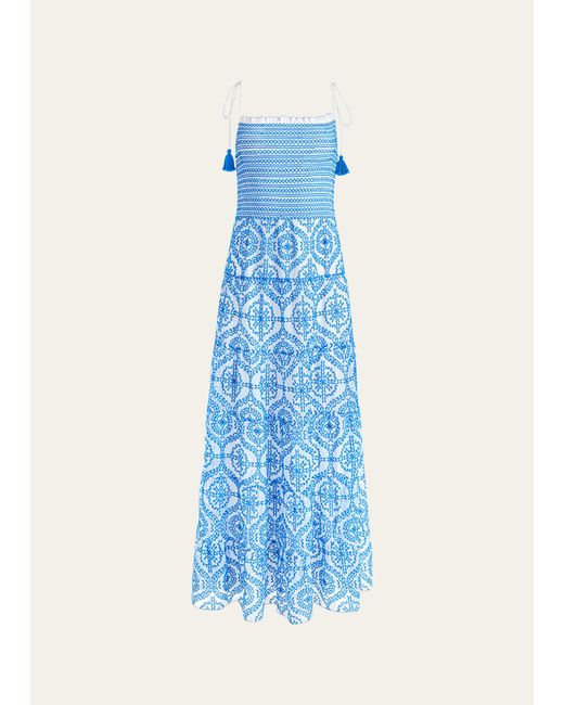 Alice + Olivia Blue Marna Embroidered Tiered Tie-strap Maxi Dress