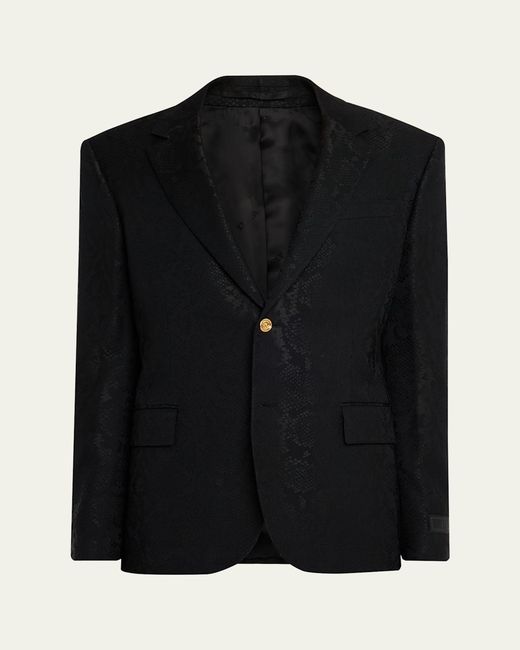 Versace Black Python-Jacquard Wool-Blend Blazer for men