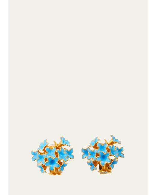 Oscar de la Renta Blue Enamel Bouquet Of Flowers Button Earrings