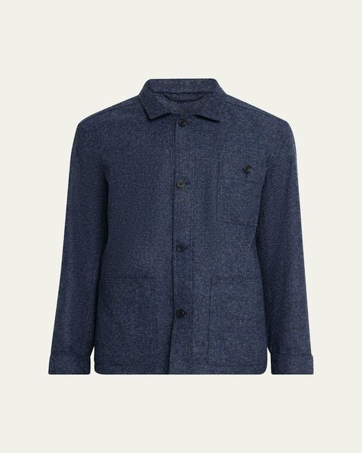 Anderson & Sheppard Blue Wool Patch-Pocket Shirt Jacket for men