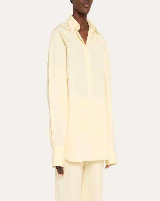Totême  Natural Raw-Edge Raglan-Sleeve Button-Down Shirt