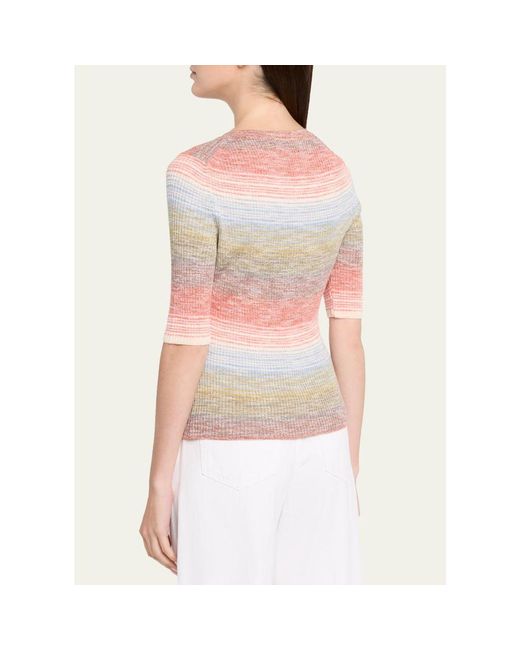 Veronica Beard Pink Archibald Striped Knit Pullover