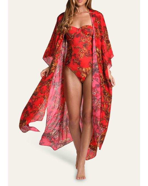 L'Agence Kara Red Jungle Maxi Kimono Coverup