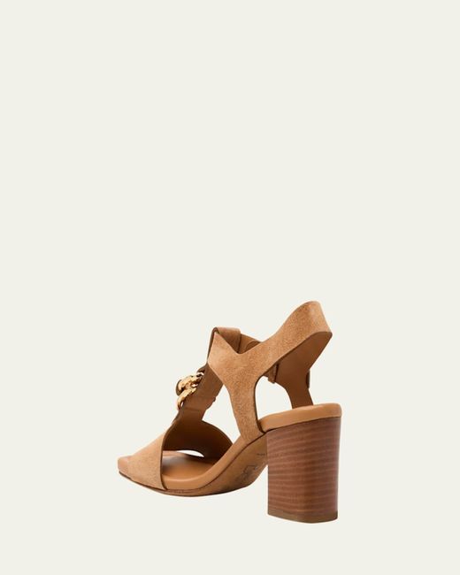 Ulla Johnson Natural Milla Suede Ring T-Strap Block-Heel Sandals