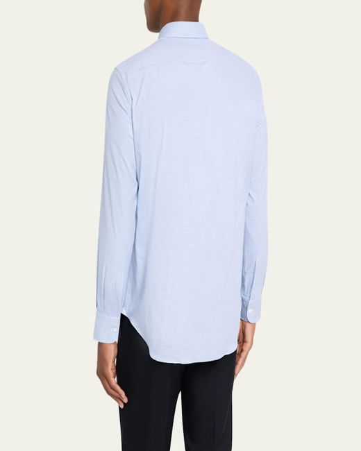 Bergdorf Goodman Blue Cotton Micro-Check Button-Collar Sport Shirt for men