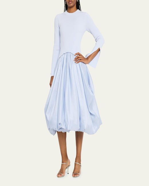 Jonathan Simkhai Blue Kenlie Mixed Media Bubble Midi Dress