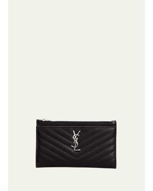 Saint Laurent White Ysl Monogram Small Ziptop Bill Pouch In Grained Leather