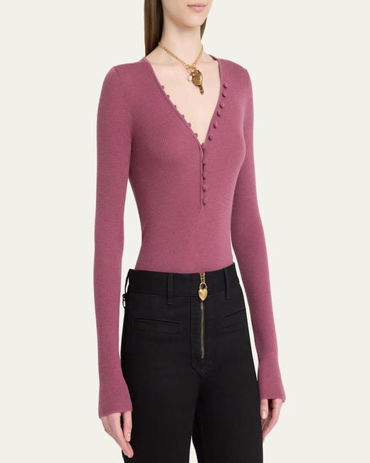 Chloé Pink Ribbed Wool Henley