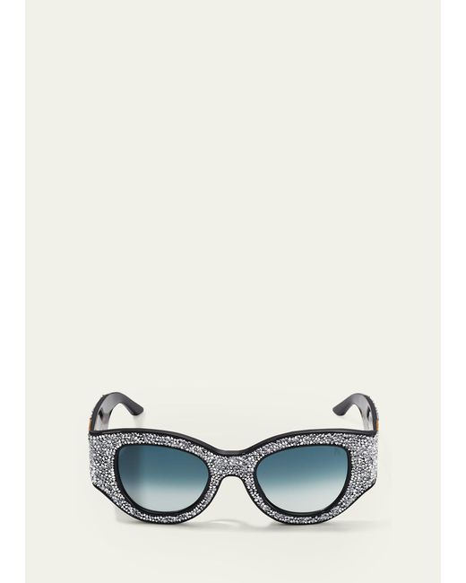 Anna Karin Karlsson White Lucky Goes To Vegas Crystals & Acetate Cat-eye Sunglasses