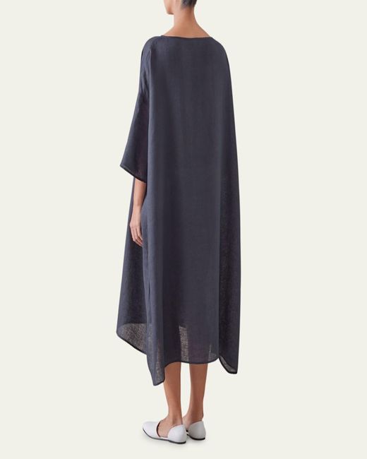 Eskandar Blue Sloped Shoulder Wide A-Line Short Sleeve Scoop Neck Dress
