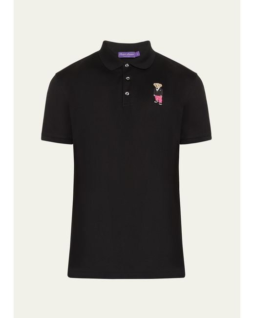 Ralph Lauren Black Double Mercerized Pique Knit Bear Polo Shirt for men