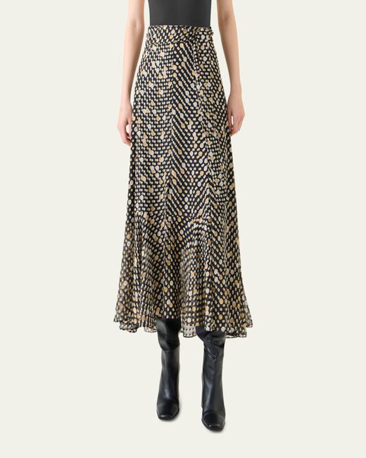 Akris Punto Multicolor Polka Dot Devore Crepe Georgette Midi Boho Skirt