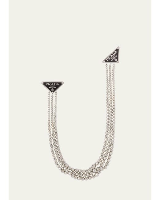Prada White Triangle Ball Chain Brooch Necklace