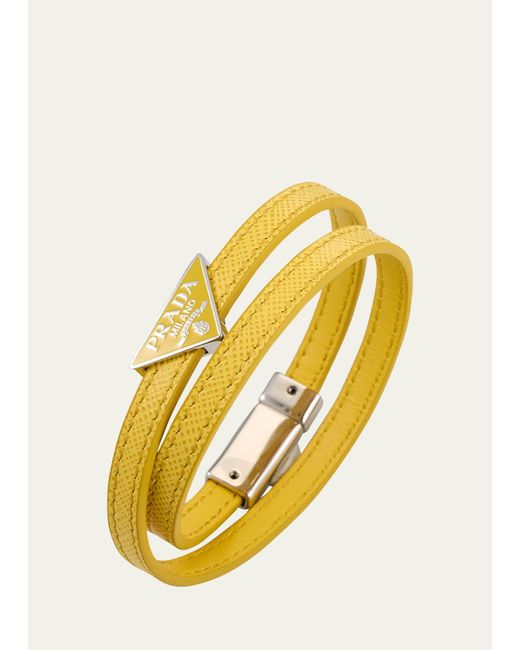 Prada Yellow Saffiano Leather Logo Bracelet for men