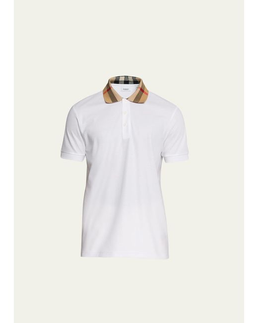 Burberry Natural Pique Polo Shirt With Check Collar for men
