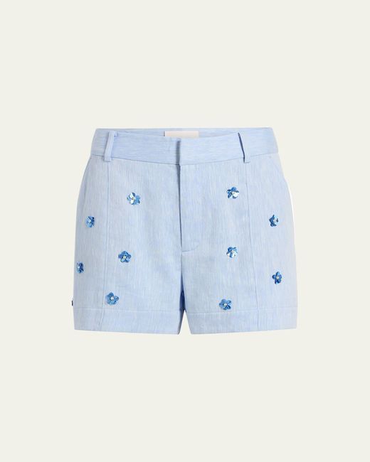 Cinq À Sept Blue Tora Embellished Linen Suiting Shorts