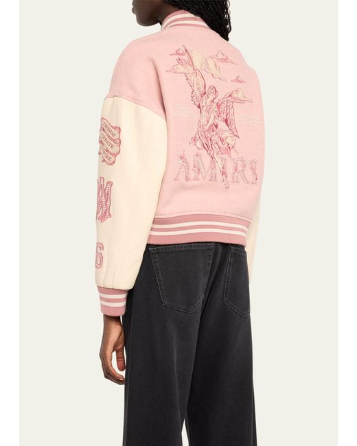 Amiri Pink Angel Applique Varsity Jacket