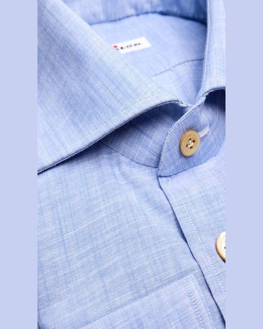 Kiton Blue Cotton Voile Spread Collar Dress Shirt for men
