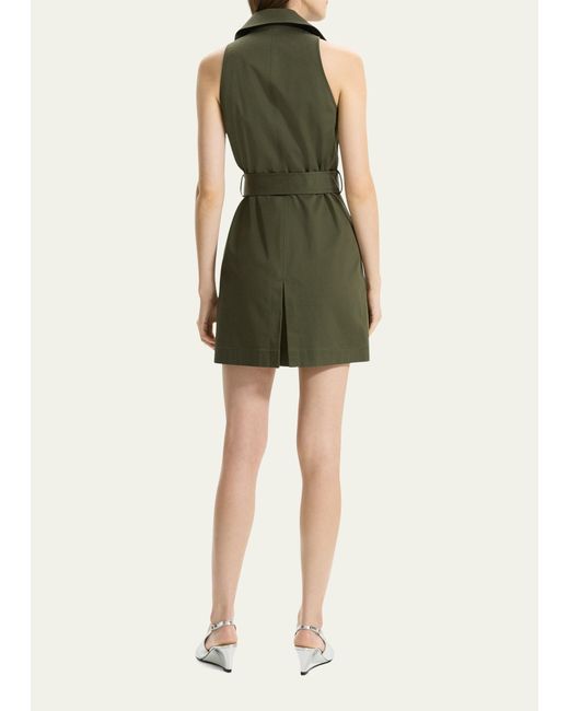 Theory Green Sleeveless Belted Mini Halter Trench Dress