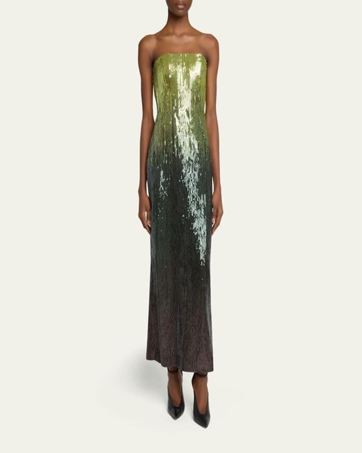 Elie Saab Green Strapless Ombre Sequin Column Gown