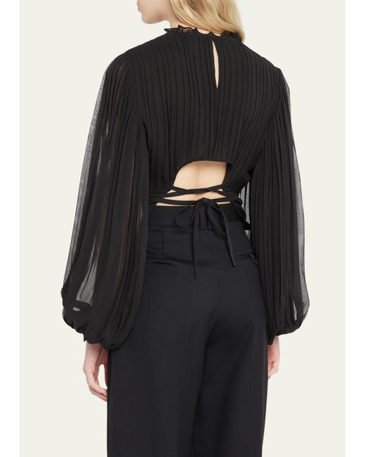 FRAME Black Pleated Waist-tie Cut-out Top