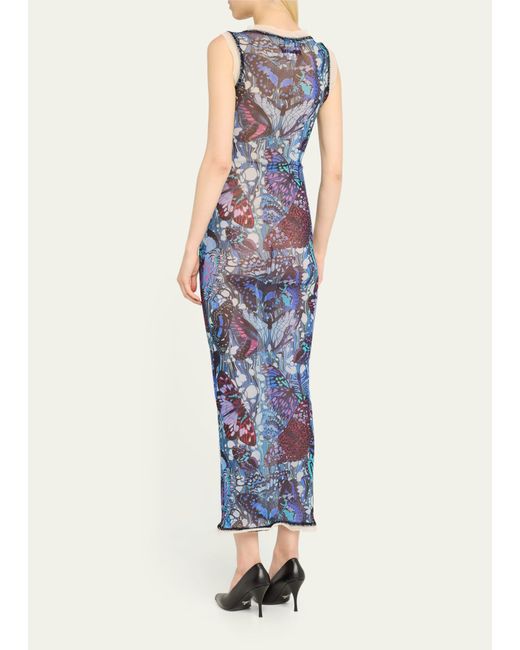 Jean Paul Gaultier Blue Butterfly Mesh Lace-up Dress