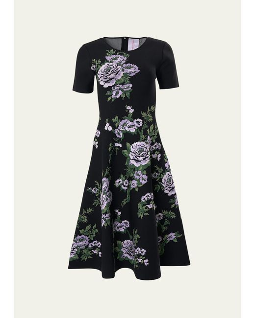 Carolina Herrera White Fit-and-flare Floral Print Knit Dress