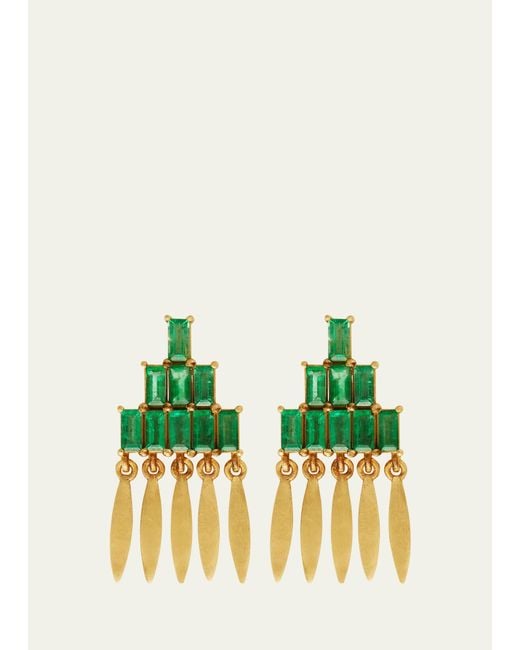Ileana Makri Green 18k Grass Mini Spike Baguette Emerald Earrings